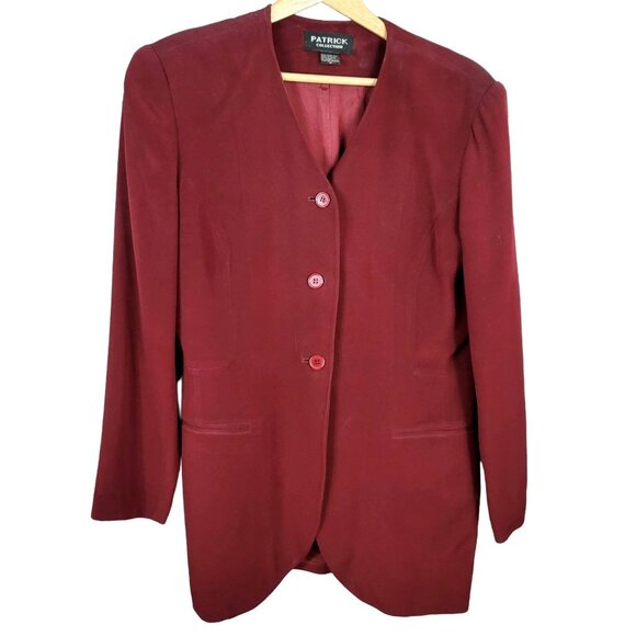 Patrick Collection Silk Blazer Jacket Red Medium 3-Button Single Breast VTG - Picture 1 of 9
